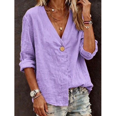 Women Plain V Neck Long Sleeve Shirt Casual Daily Spring/Fall Top
