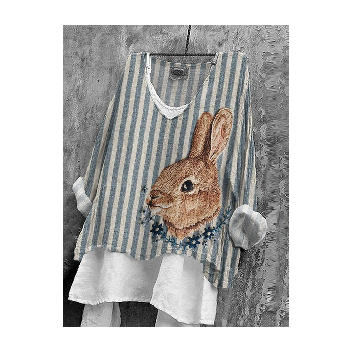 Women Striped V Neck Long Sleeve Blouse Printing Casual Daily Spring/Fall Top