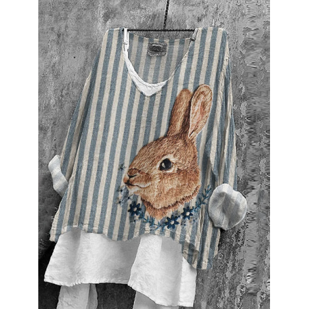 Women Striped V Neck Long Sleeve Blouse Printing Casual Daily Spring/Fall Top