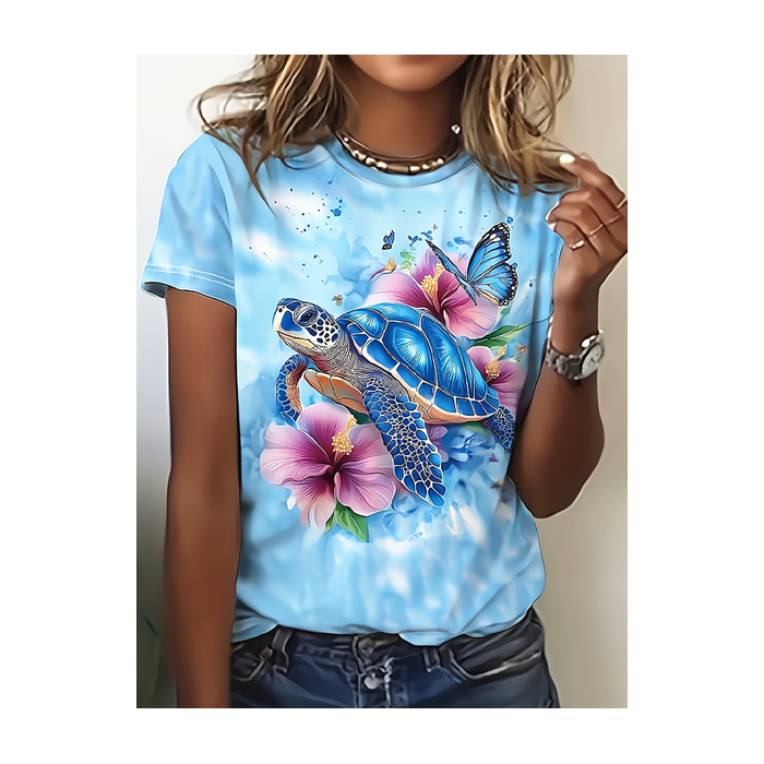 Women Floral Short Sleeve Tee T-shirt Crew Neck Printing Casual Graphic Tee Summer Top
