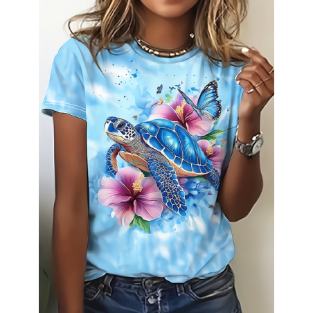 Women Floral Short Sleeve Tee T-shirt Crew Neck Printing Casual Graphic Tee Summer Top
