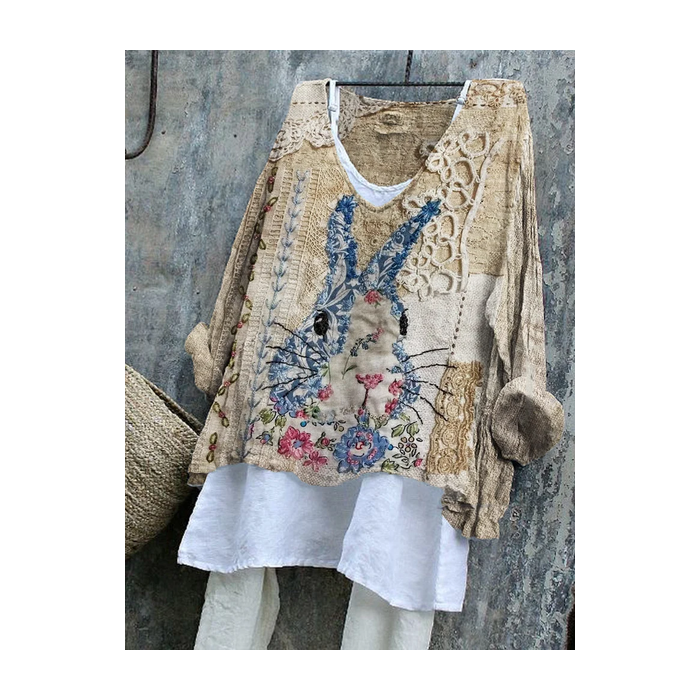 Women Easter (rabbit) V Neck Long Sleeve Blouse Printing Casual Daily Spring/Fall Top