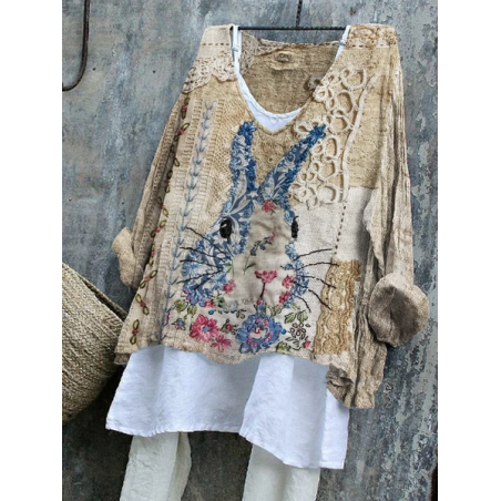 Women Easter (rabbit) V Neck Long Sleeve Blouse Printing Casual Daily Spring/Fall Top
