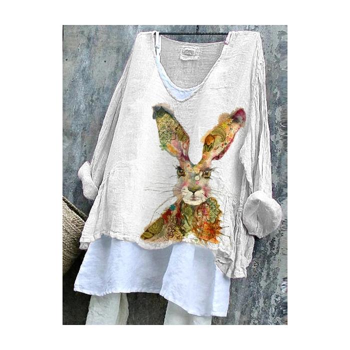 Women Easter (rabbit) V Neck Long Sleeve Blouse Printing Casual Daily Spring/Fall Top