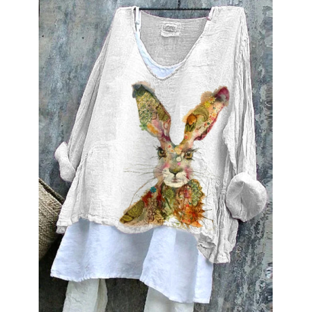 Women Easter (rabbit) V Neck Long Sleeve Blouse Printing Casual Daily Spring/Fall Top