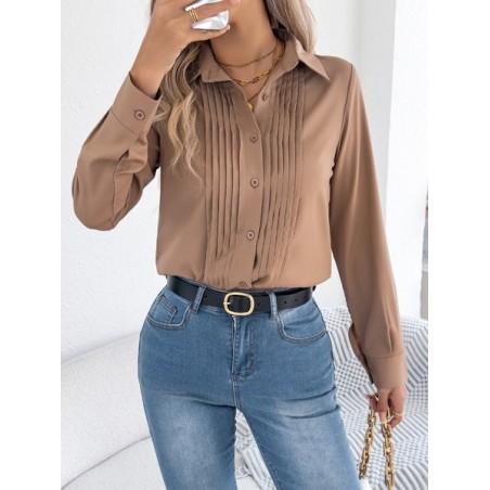 Women Plain Shawl Collar Long Sleeve Shirt Split Joint Casual Daily Spring/Fall Top