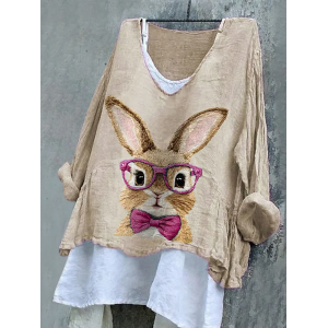Women Easter (rabbit) V Neck Long Sleeve Blouse Printing Casual Daily Spring/Fall Top
