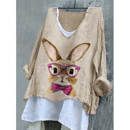 Women Easter (rabbit) V Neck Long Sleeve Blouse Printing Casual Daily Spring/Fall Top