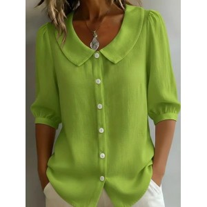 Women Plain Crew Neck Short Sleeve Shirt Casual Daily Summer Top