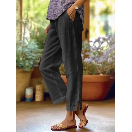 Women Plain Long Elastic Waist Pants Casual Spring/Fall Trousers