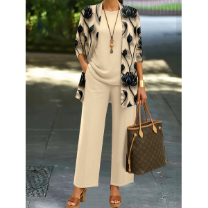 Women Floral Printing Matching Outfit Daily Long Sleeve Casual Spring/Fall Multi-Piece Set Matching Set