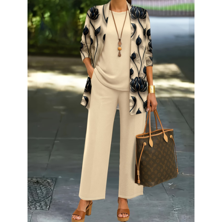 Women Floral Printing Matching Outfit Daily Long Sleeve Casual Spring/Fall Multi-Piece Set Matching Set