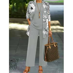 Women Floral Printing Matching Outfit Daily Long Sleeve Casual Spring/Fall Multi-Piece Set Matching Set