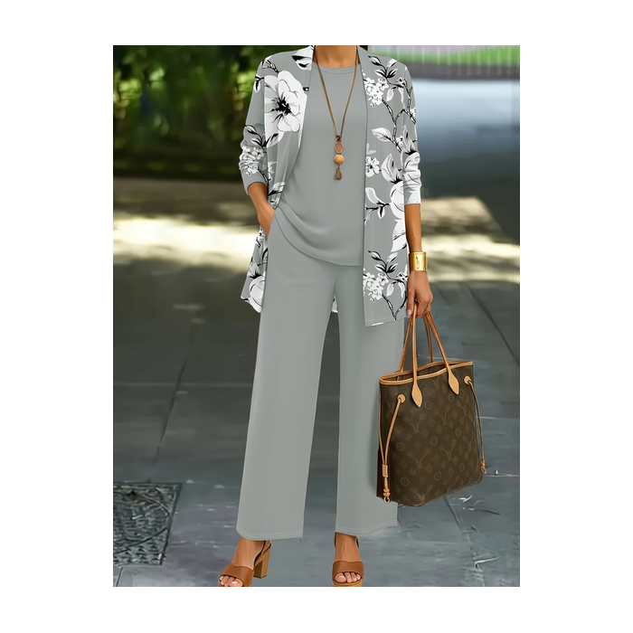 Women Floral Printing Matching Outfit Daily Long Sleeve Casual Spring/Fall Multi-Piece Set Matching Set