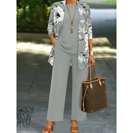 Women Floral Printing Matching Outfit Daily Long Sleeve Casual Spring/Fall Multi-Piece Set Matching Set