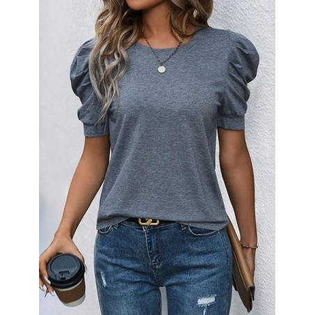 Women Plain Short Sleeve Tee T-shirt Crew Neck Vintage Summer Top