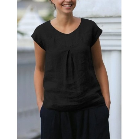 Women Plain Short Sleeve Tee T-shirt Crew Neck Split Joint Casual Summer Top