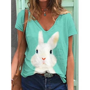 Women's Easter (rabbit) Short Sleeve Tee T-shirt V Neck Printing Casual Summer Graphic Tee Top