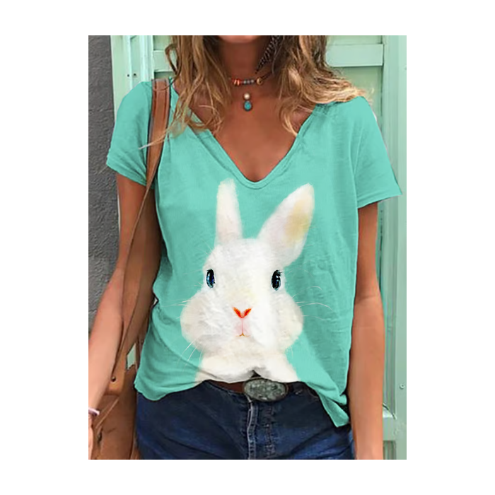Women's Easter (rabbit) Short Sleeve Tee T-shirt V Neck Printing Casual Summer Graphic Tee Top