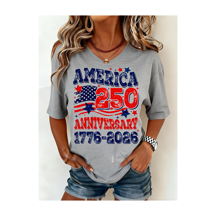 Women Independence Day (Flag) Short Sleeve Tee T-shirt Crew Neck Casual Summer Top