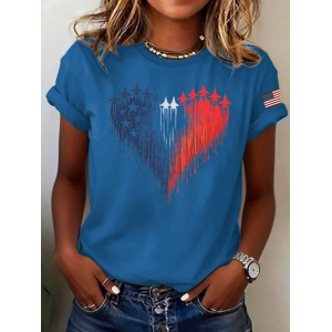 Women Independence Day (Flag) Short Sleeve Tee T-shirt Crew Neck Printing Casual Graphic Tee Summer Top