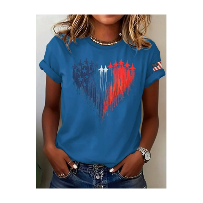 Women Independence Day (Flag) Short Sleeve Tee T-shirt Crew Neck Printing Casual Graphic Tee Summer Top