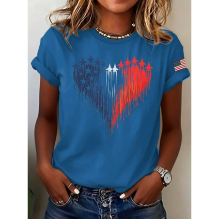 Women Independence Day (Flag) Short Sleeve Tee T-shirt Crew Neck Printing Casual Graphic Tee Summer Top