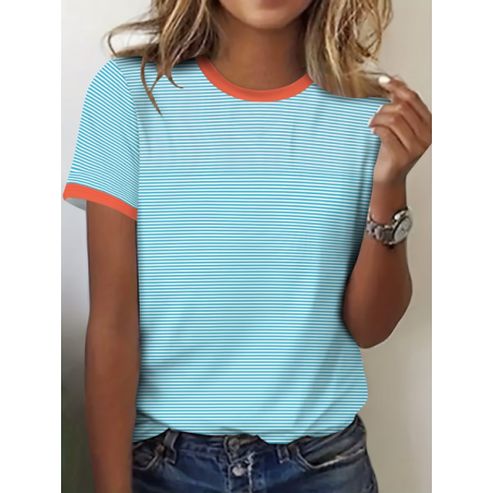 Women Striped Short Sleeve Tee T-shirt Crew Neck Printing Casual Graphic Tee Summer Top