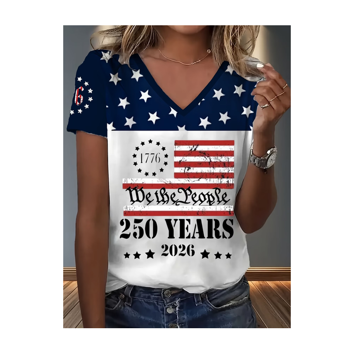 Women Text Letters Short Sleeve Tee T-shirt V Neck Printing Vintage Summer Top