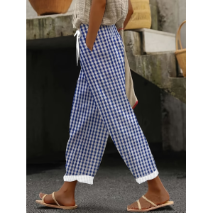Women Plaid Long Pants Casual Spring/Fall Trousers