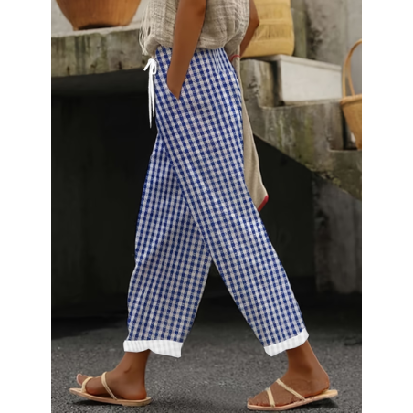 Women Plaid Long Pants Casual Spring/Fall Trousers