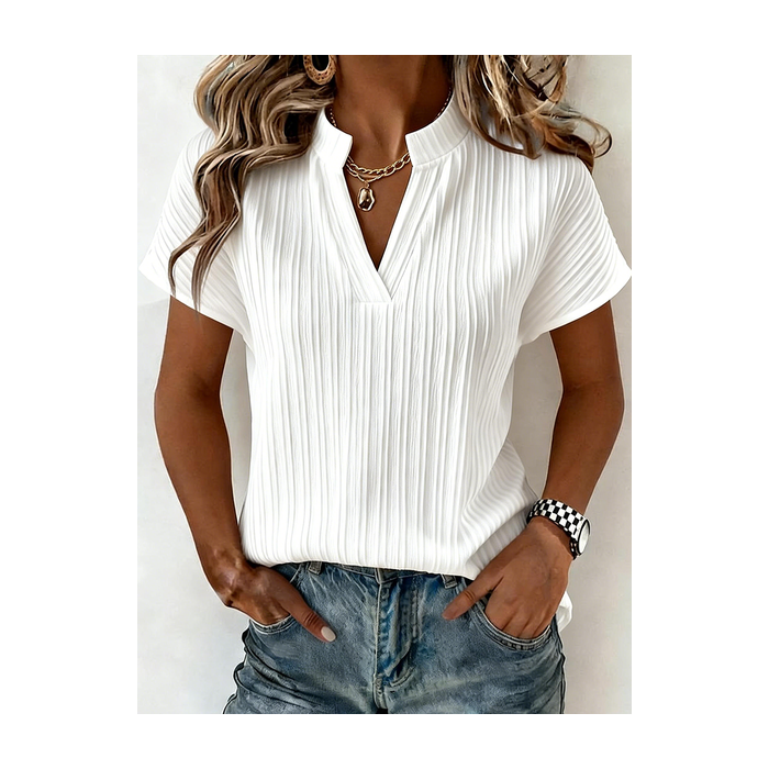 Women Plain Short Sleeve Tee T-shirt V Neck Elegant Summer Top