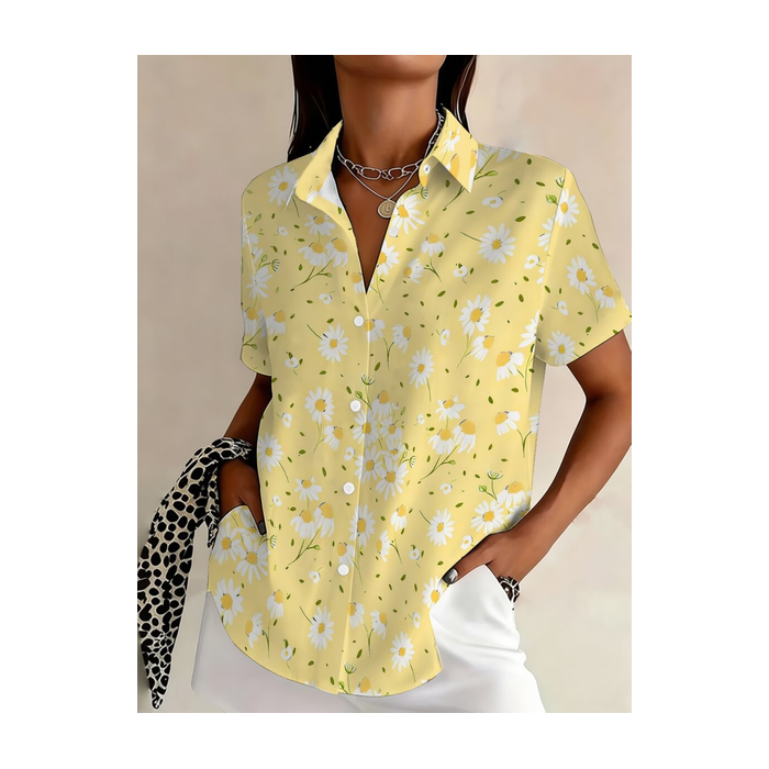 Women Floral Shirt Collar Short Sleeve Shirt Printing Casual Daily Summer Top