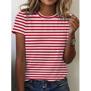 Women Striped Short Sleeve Tee T-shirt Crew Neck Printing Casual Graphic Tee Summer Top