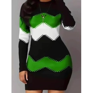 Women Striped Long Sleeve Spring/Fall Split Joint Dress Hoodie Party Casual Midi Hip Skirt Bodycon Dress