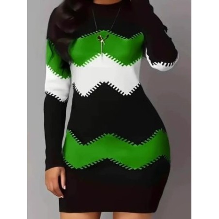 Women Striped Long Sleeve Spring/Fall Split Joint Dress Hoodie Party Casual Midi Hip Skirt Bodycon Dress