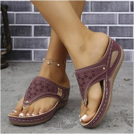 Plain Summer Pu Vintage Wedge Sandal