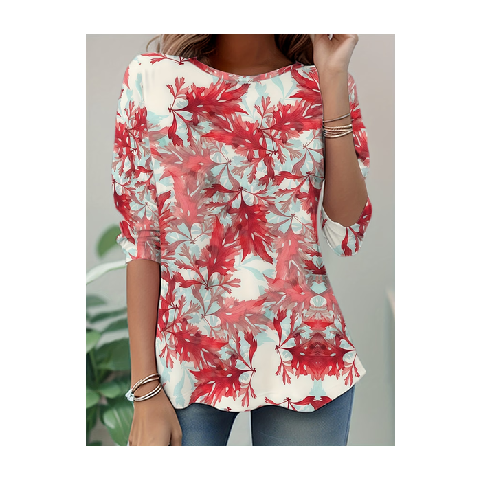 Women Plants Long Sleeve Tee T-shirt Crew Neck Casual Tunic Spring/Fall Top