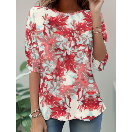 Women Plants Long Sleeve Tee T-shirt Crew Neck Casual Tunic Spring/Fall Top