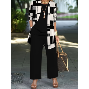 Women Abstract Printing Matching Outfit Daily Long Sleeve Casual Spring/Fall Multi-Piece Set Matching Set