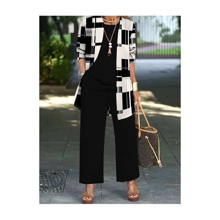 Women Abstract Printing Matching Outfit Daily Long Sleeve Casual Spring/Fall Multi-Piece Set Matching Set