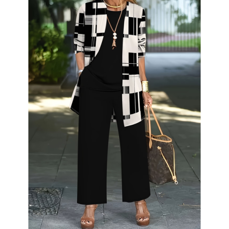 Women Abstract Printing Matching Outfit Daily Long Sleeve Casual Spring/Fall Multi-Piece Set Matching Set