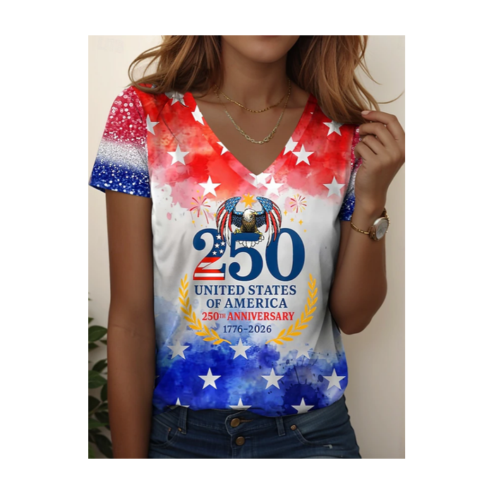 Women Text Letters Short Sleeve Tee T-shirt V Neck Printing Vintage Summer Top