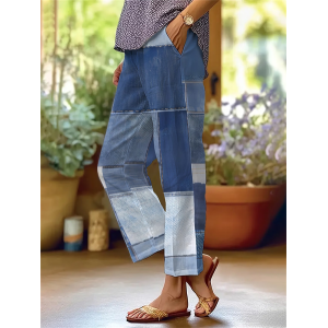 Women Faux Denim Print Graphic Long Pants Casual Spring/Fall Trousers