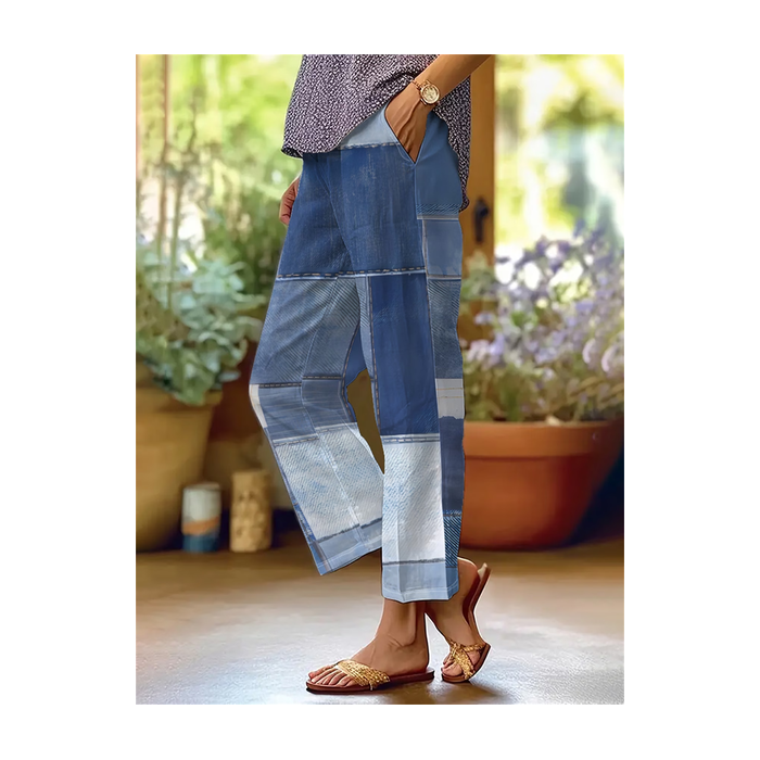 Women Faux Denim Print Graphic Long Pants Casual Spring/Fall Trousers