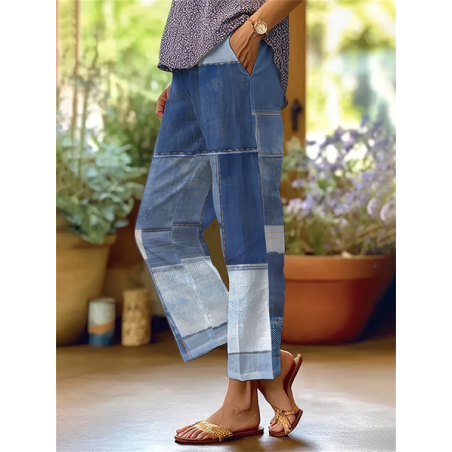 Women Faux Denim Print Graphic Long Pants Casual Spring/Fall Trousers