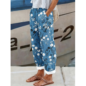 Women Floral Long Pants Casual Spring/Fall Trousers