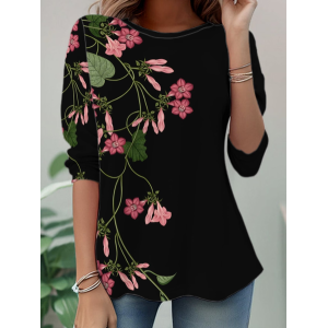 Women Floral Long Sleeve Tee T-shirt Crew Neck Casual Tunic Spring/Fall Top