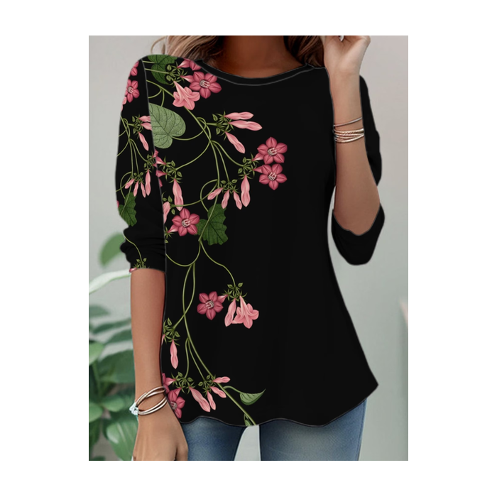 Women Floral Long Sleeve Tee T-shirt Crew Neck Casual Tunic Spring/Fall Top