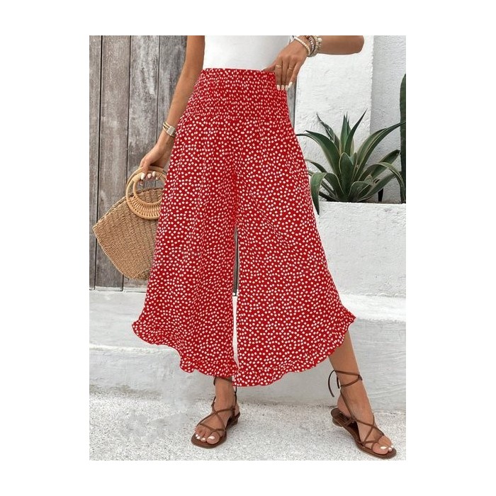 Women Floral Long Elastic Waist Pants Casual Spring/Fall Trousers